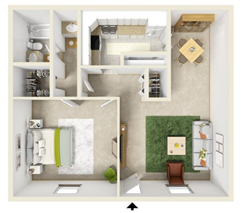 One Bedroom C / One Bath - 806 Sq. Ft.*