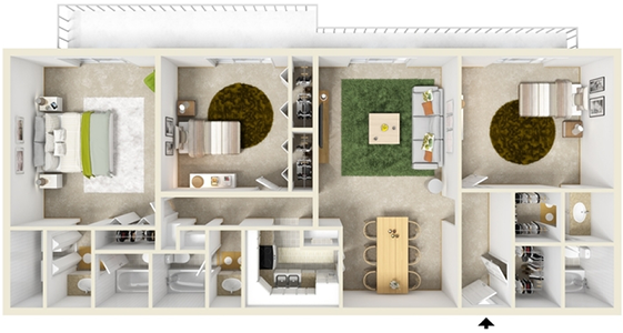 Three Bedroom C / Three Bath - 1,600 Sq. Ft.*