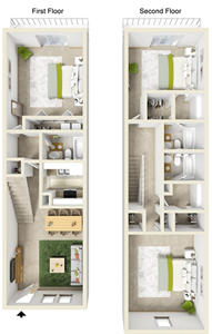 Three Bedroom D / Three Bath - 1,850 Sq. Ft.*